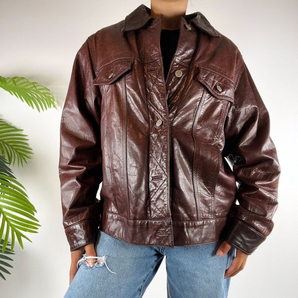Vintage 90s Grunge Streetwear Brown Indie Biker Bomber Leather Jacket / Size: 2X - Picture 6 of 8